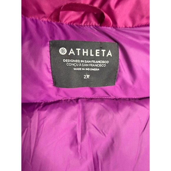 Athleta Downtown Puffer Jacket Magenta Zip Up Stand Collar Warm Women Size 2X - Picture 6 of 8